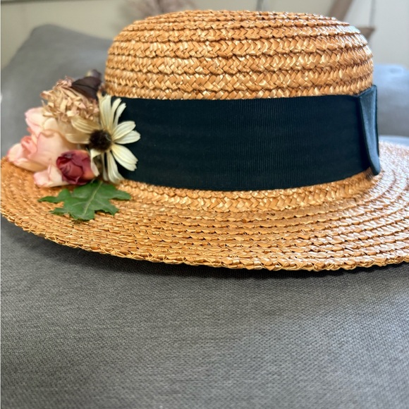 Banana Republic Straw Hat Floral Made in Italy Cottagecore Garden Party Romantic - Picture 4 of 5